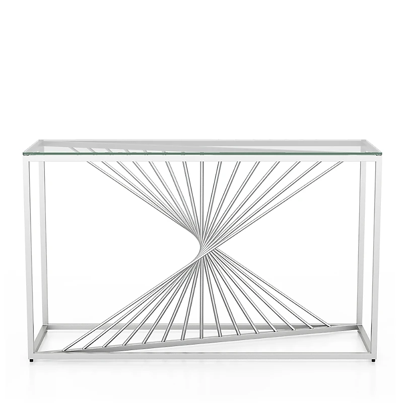 Furniture of America Selig 47 Glass Top Geometric Twist Base Sofa Table