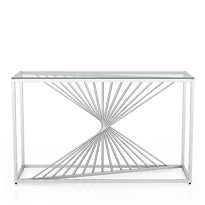 Furniture of America Selig 47 Glass Top Geometric Twist Base Sofa Table