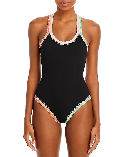 Platinum inspired by Solange Ferrarini Crochet Trim Swimsuit - Exclusive
