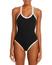 Platinum inspired by Solange Ferrarini Crochet Trim Swimsuit - Exclusive