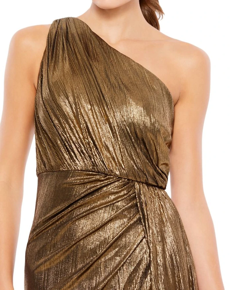 Metallic Draped One Shoulder Grecian Dress