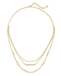 Addison Pavé Bar & Baguette Cubic Zirconia Layered Necklace in 14K Gold Plated, 16"-18"