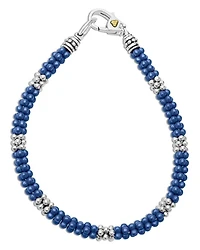 18K Yellow Gold & Sterling Silver Blue Ceramic Caviar Bead Statement Bracelet