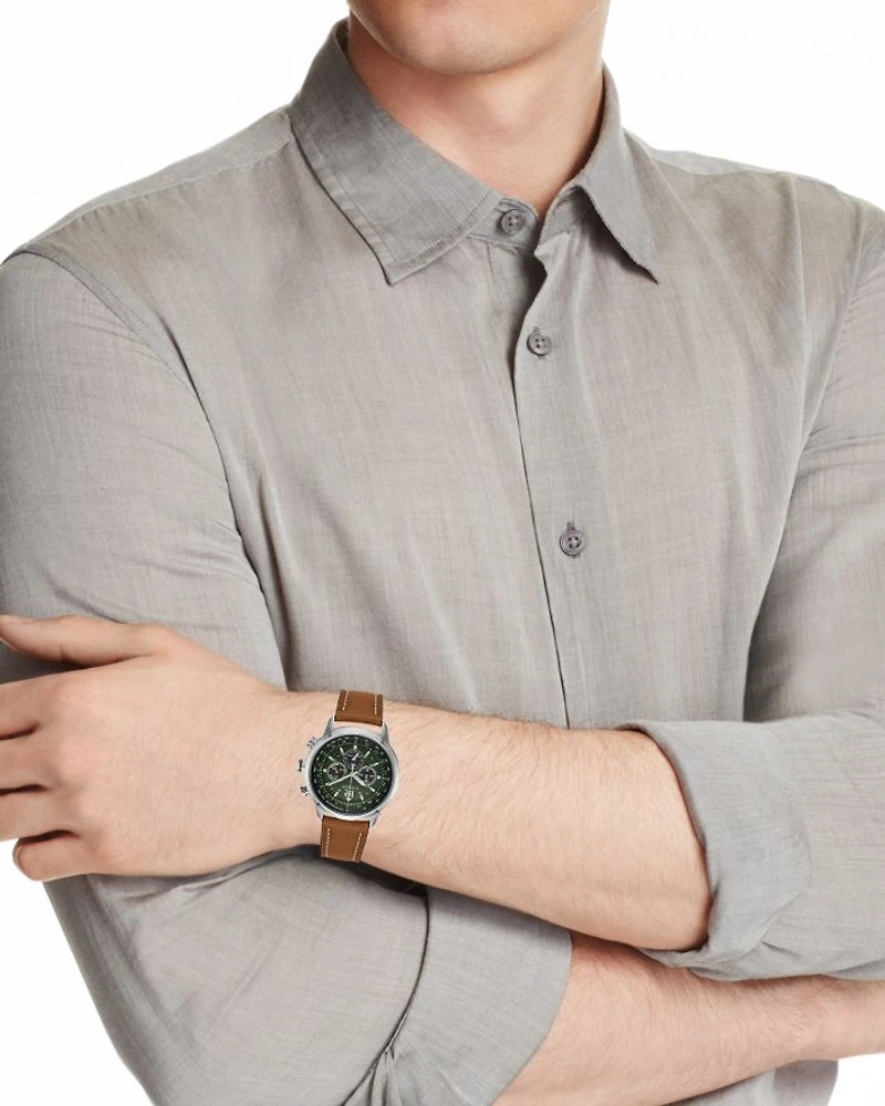Eco-Drive Avion Chronograph Leather Strap Watch, 44mm