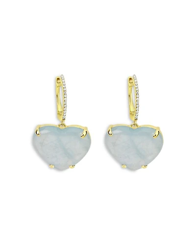 14K Yellow & White Gold Milky Aqua & Diamond Heart Drop Earrings