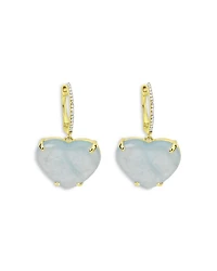 14K Yellow & White Gold Milky Aqua & Diamond Heart Drop Earrings