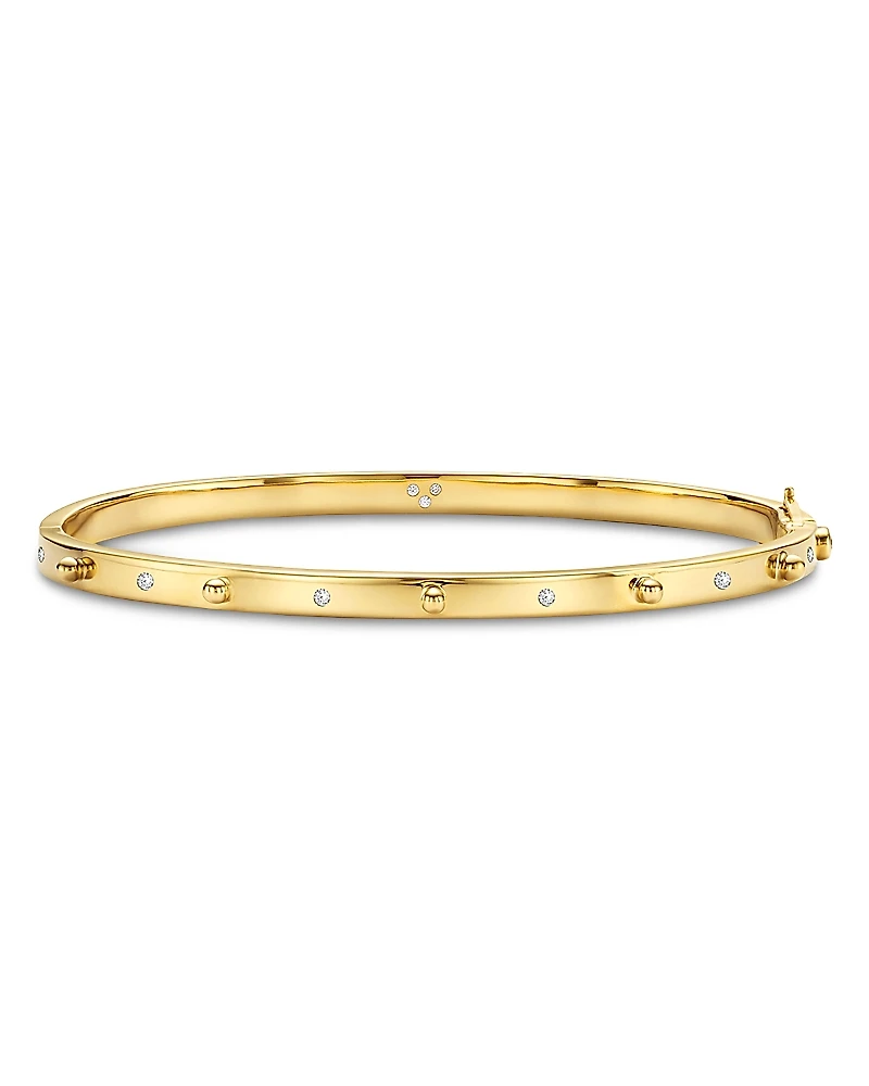 Temple St. Clair 18K Yellow Gold Diamond Granulated Bangle Bracelet