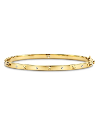 Temple St. Clair 18K Yellow Gold Diamond Granulated Bangle Bracelet