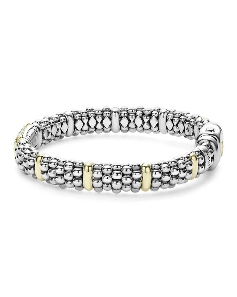 18K Yellow Gold & Sterling Silver Signature Caviar Blue Sapphire Pavé Link Bracelet