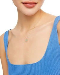 14K White & Yellow Gold Evil Eye Sapphire & Diamond Disc Pendant Necklace, 16"
