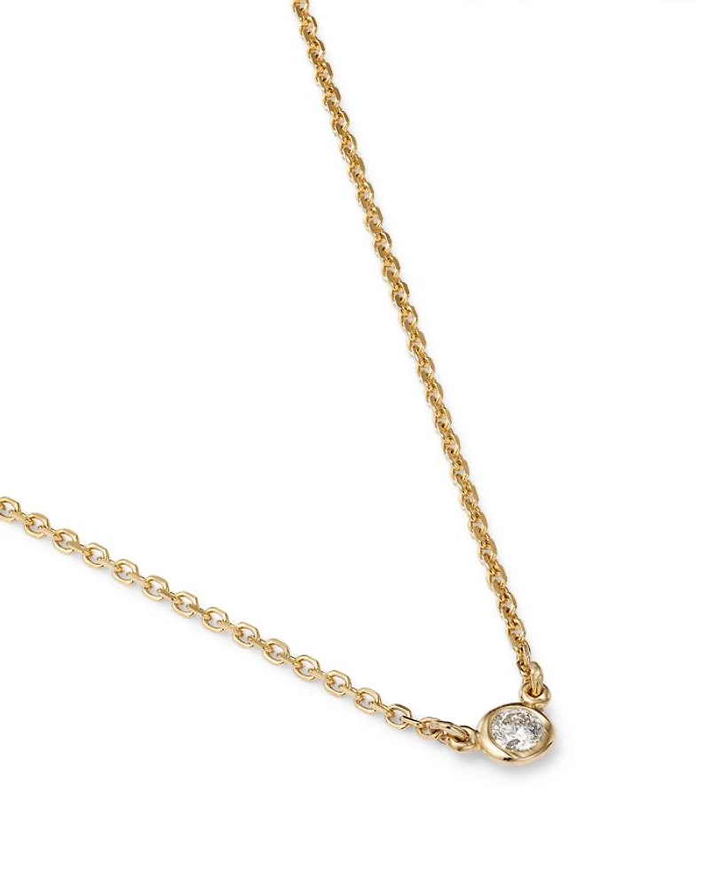 Diamond Bezel Solitare Necklace 14K Gold, 0.05 tcw