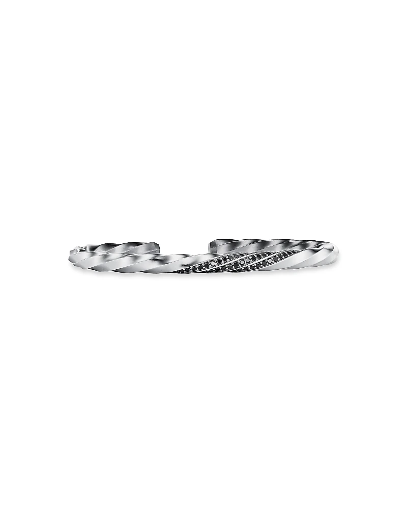 David Yurman Cable Edge Cuff Bracelet with Pave Black Diamonds, 5.5mm
