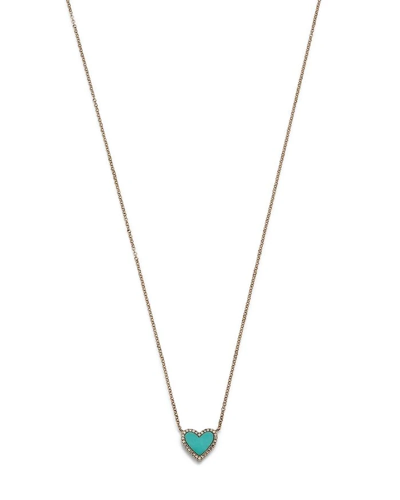 14K Yellow Gold Kate Turquoise & Diamond Heart Pendant Necklace, 18"