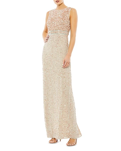 Mac Duggal Sequined High Neck Sleeveless Column Gown