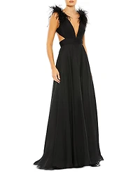 Mac Duggal Feather Cut Out Long Dress
