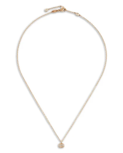 18K Rose Gold Running Double G Logo Pendant Necklace, 14.9-16.5"