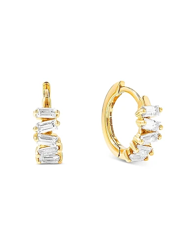 Suzanne Kalan 18K Yellow Gold Diamond Thin Huggie Hoop Earrings