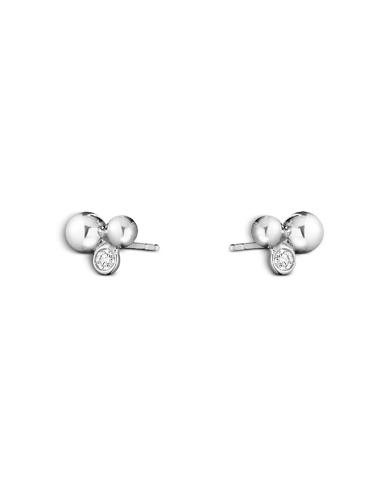 Georg Jensen Sterling Silver Moonlight Grapes Diamond Bezel Ball Cluster Stud Earrings