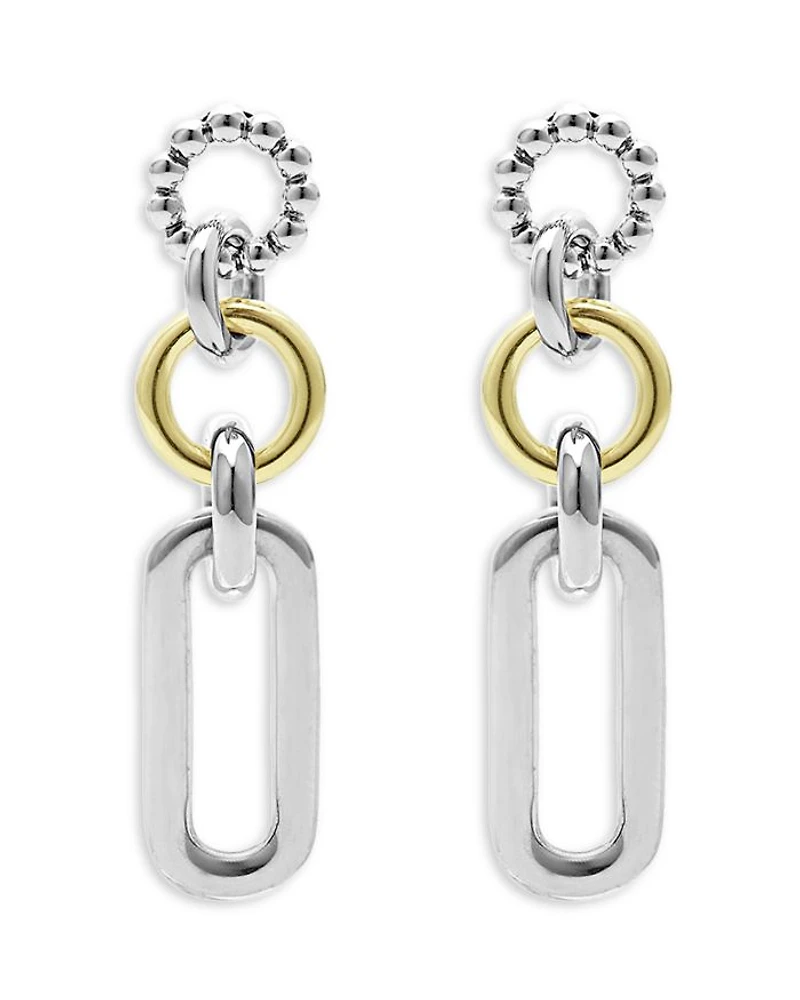18K Yellow & Sterling Silver Signature Caviar Link Drop Earrings