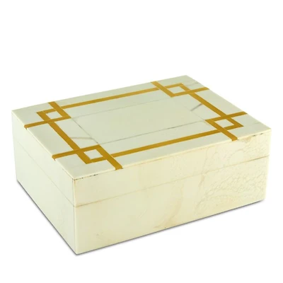 Natural White Art Deco Resin Bone Box, Small