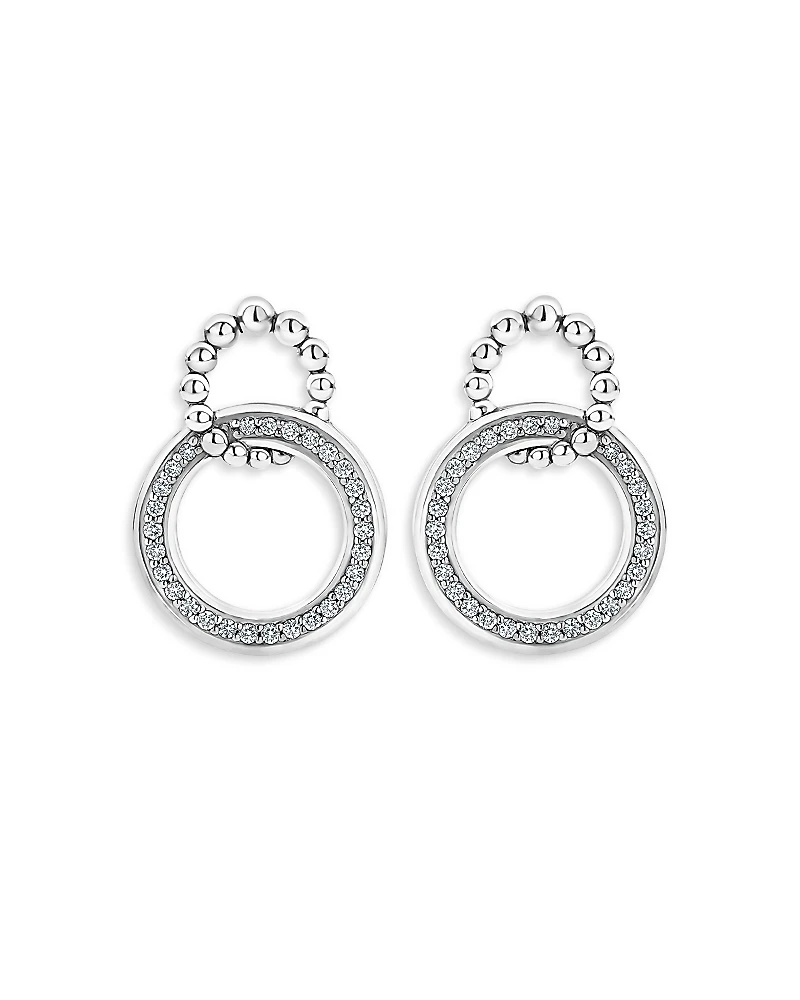 Lagos Sterling Silver Caviar Spark Diamond Interlocking Circle Drop Earrings