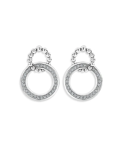 Lagos Sterling Silver Caviar Spark Diamond Interlocking Circle Drop Earrings