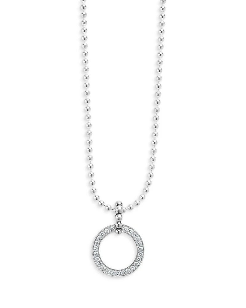 Sterling Silver Caviar Spark Diamond Circle Bead Chain Pendant Necklace, 16-18"