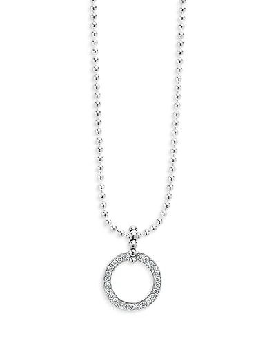 Lagos Sterling Silver Caviar Spark Diamond Circle Bead Chain Pendant Necklace, 16-18
