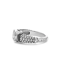 Sterling Silver Black Caviar Ceramic & Diamond Circle Bead Ring