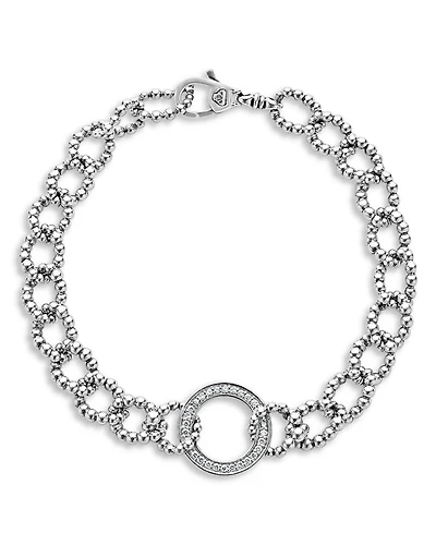 Sterling Silver Caviar Spark Diamond Circle Bead Open Link Bracelet