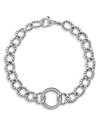 Sterling Silver Caviar Spark Diamond Circle Bead Open Link Bracelet