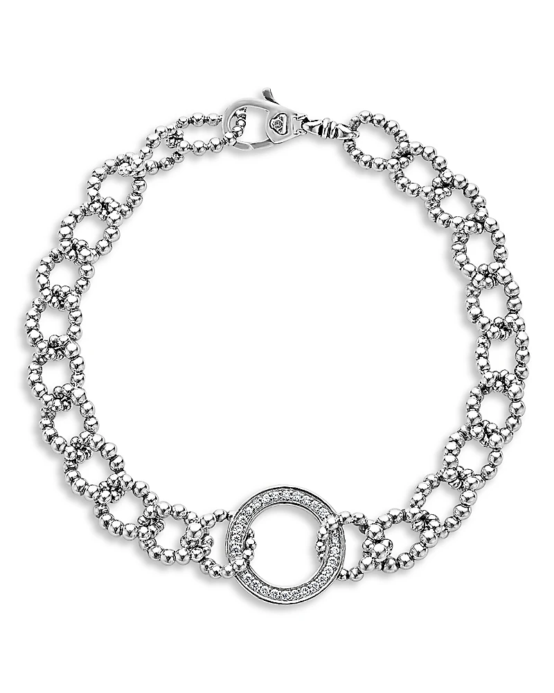 Lagos Sterling Silver Caviar Spark Diamond Circle Bead Open Link Bracelet