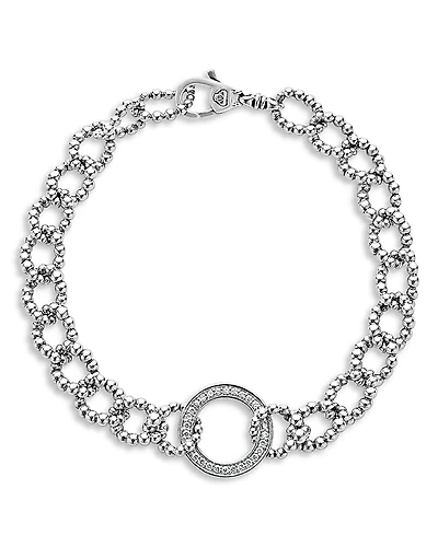 Lagos Sterling Silver Caviar Spark Diamond Circle Bead Open Link Bracelet
