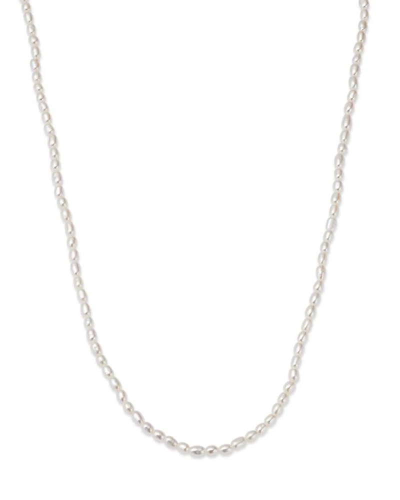 14K Yellow Gold White Pearl Cultured Pearl Beaded Necklace, 14-16"