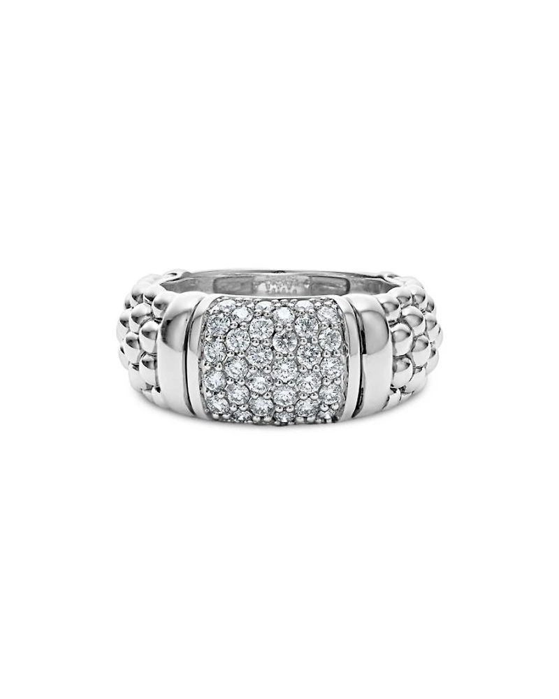 Sterling Silver Pavé Diamond Caviar Ring