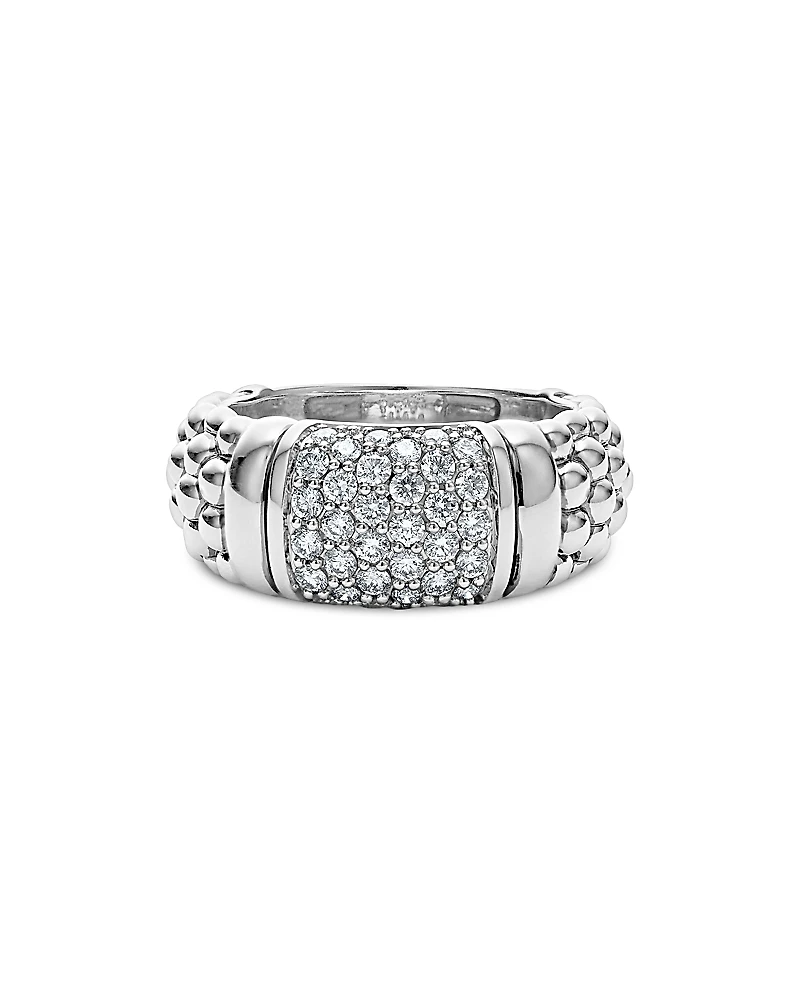 Lagos Sterling Silver Pave Diamond Caviar Ring