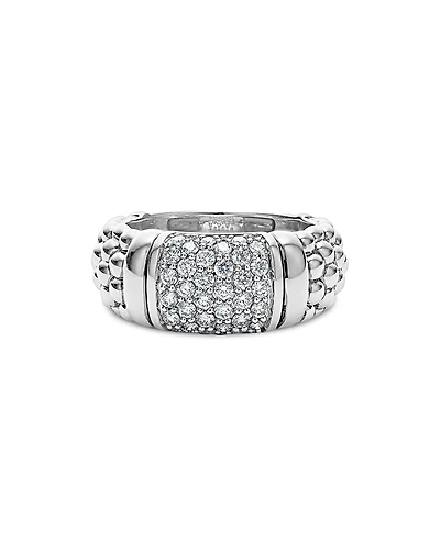 Lagos Sterling Silver Pave Diamond Caviar Ring