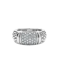 Lagos Sterling Silver Pave Diamond Caviar Ring