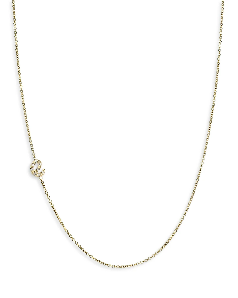 Zoe Lev 14K Yellow Gold Diamond Script Initial Asymmetrical Necklace