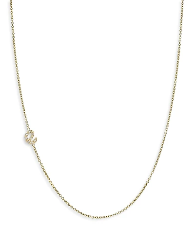 Zoe Lev 14K Yellow Gold Diamond Script Initial Asymmetrical Necklace