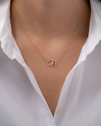 14K Yellow Gold Diamond Double Heart Pendant Necklace, 16-18"