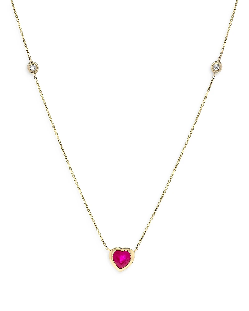 Bloomingdale's Fine Collection Ruby & Diamond Heart Bezel Pendant Necklace