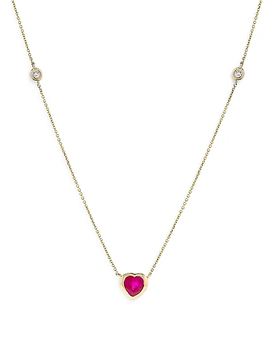 Bloomingdale's Fine Collection Ruby & Diamond Heart Bezel Pendant Necklace