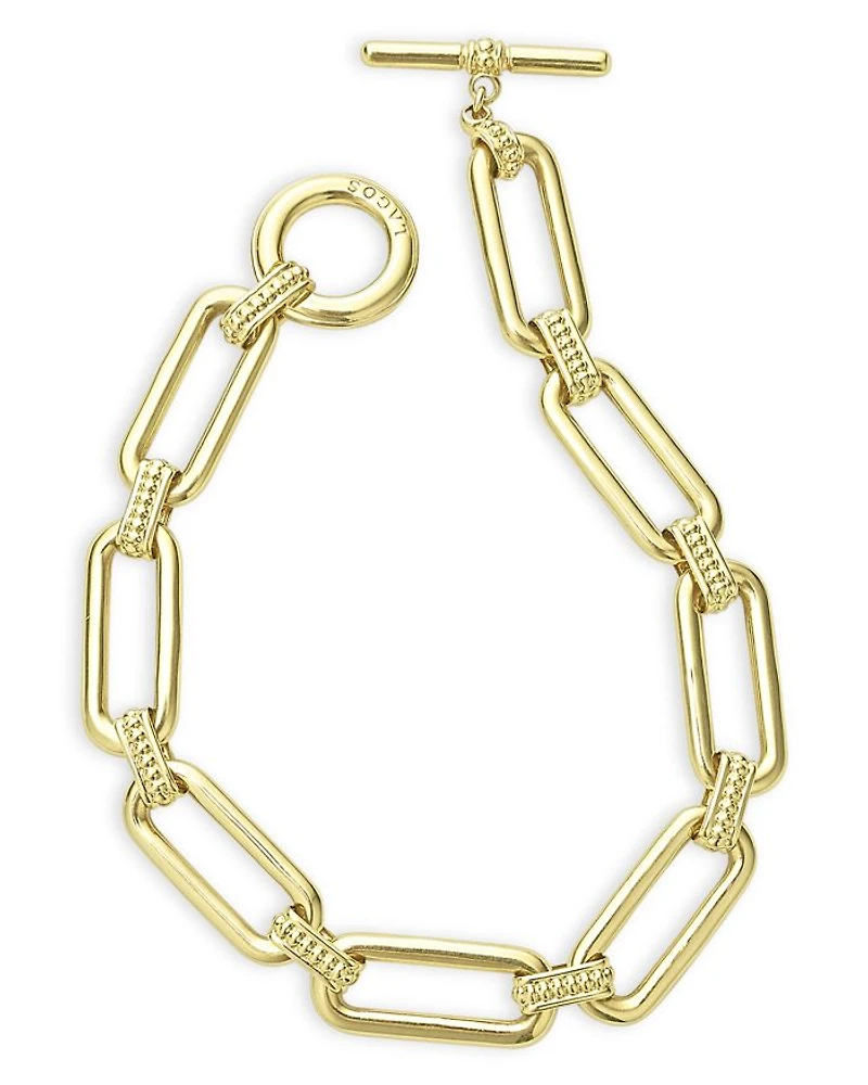 18K Yellow Gold Signature Caviar Smooth Oval Chain Bracelet