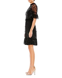 Embellished Illusion High Neck Mini Dress
