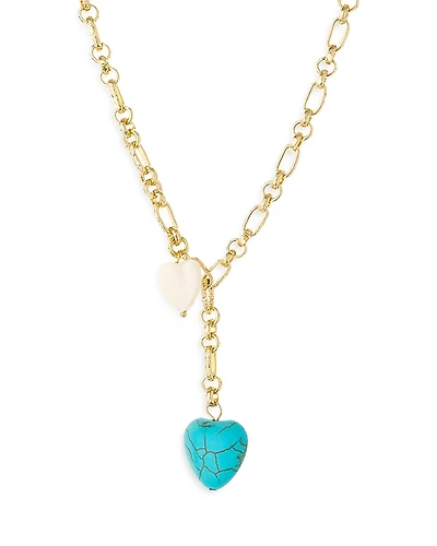 Ettika Turquoise & Mother of Pearl Heart 18K Gold Plated Lariat Necklace, 15