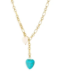 Ettika Turquoise & Mother of Pearl Heart 18K Gold Plated Lariat Necklace, 15