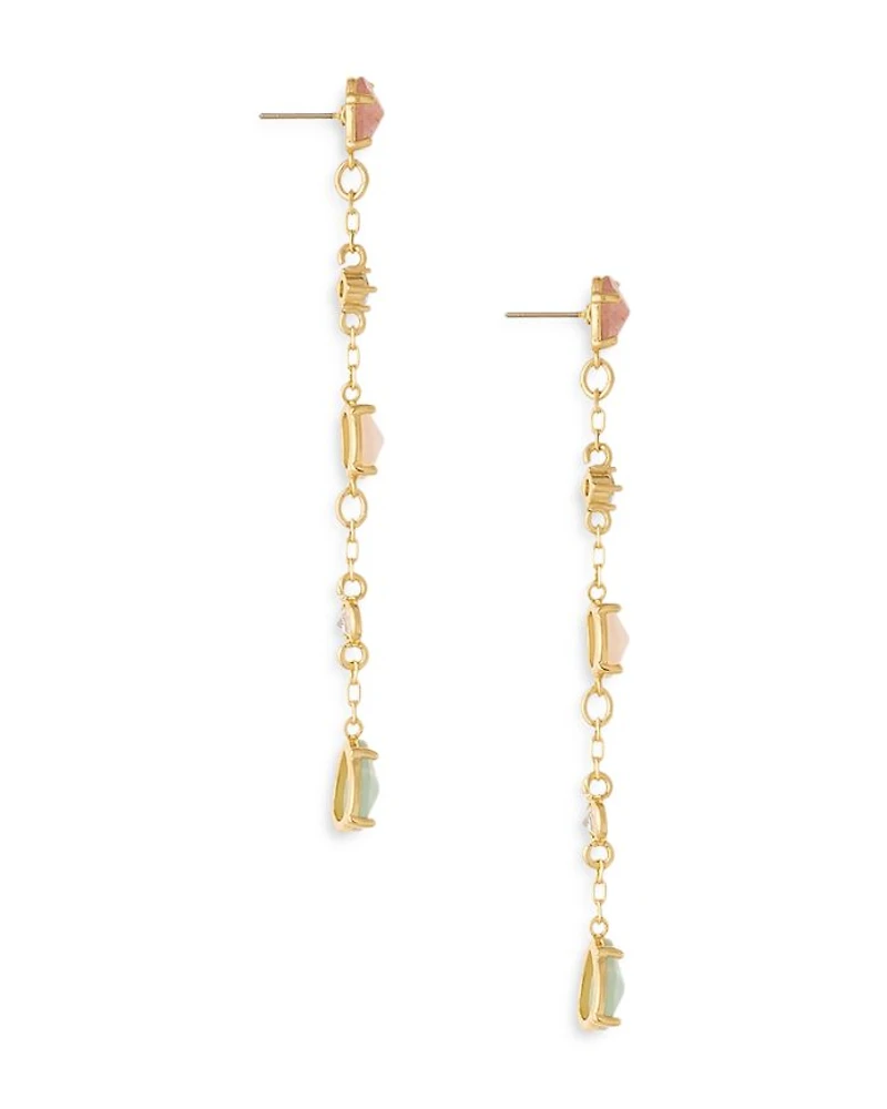 Earth Stone Mixed Crystal Linear Drop Earrings in 18K Gold Plated