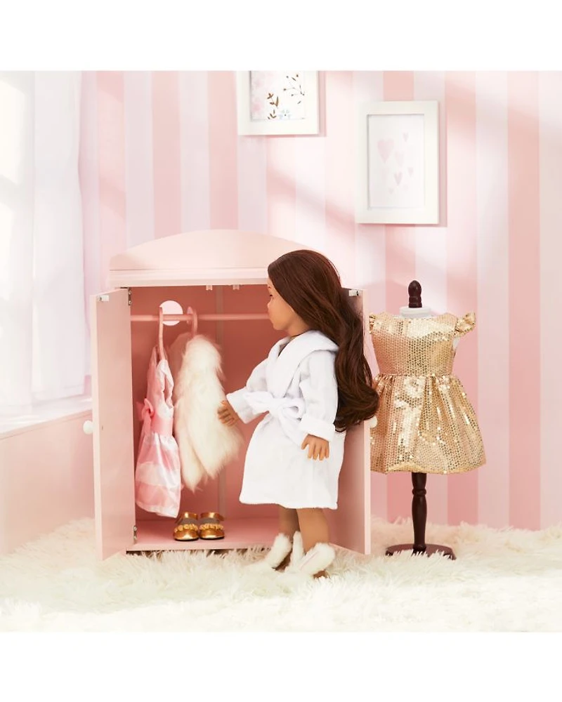 Kids Aurora Princess 18" Doll Pink Plaid Closet with Bathrobe & Slipper Pink/White - Ages 3-7