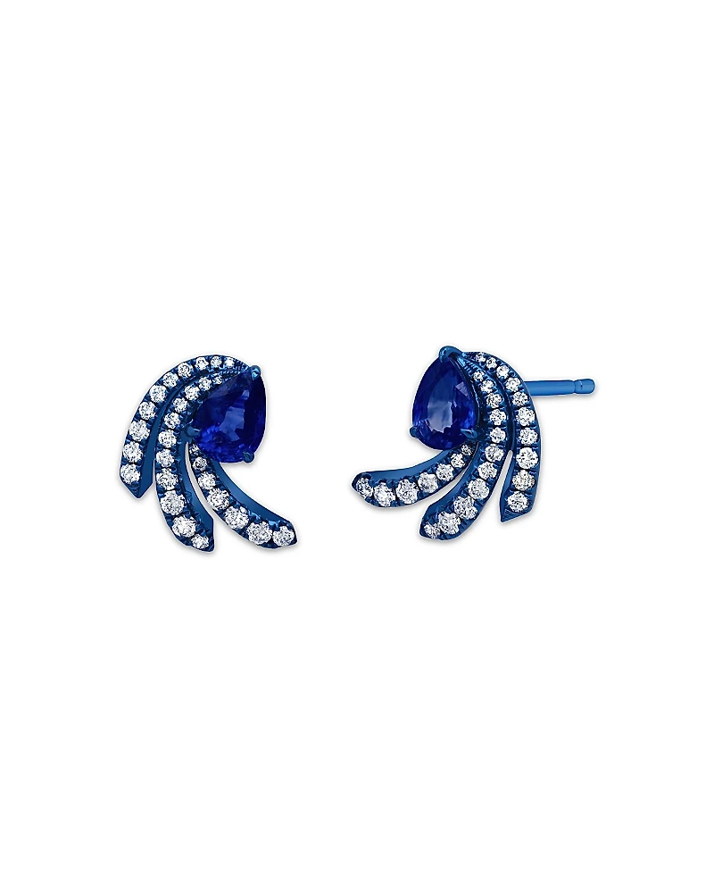 Graziela 18K White Gold & Blue Rhodium Amazonia Blue Sapphire & Diamond Fan Stud Earrings